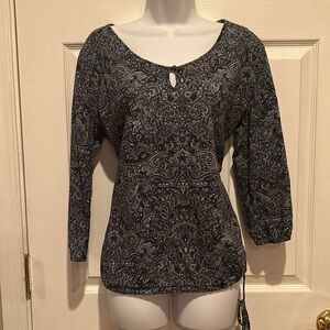 Lucky Brand Live in Love Blue Paisley Cotton 3/4 Sleeve Top Sz M